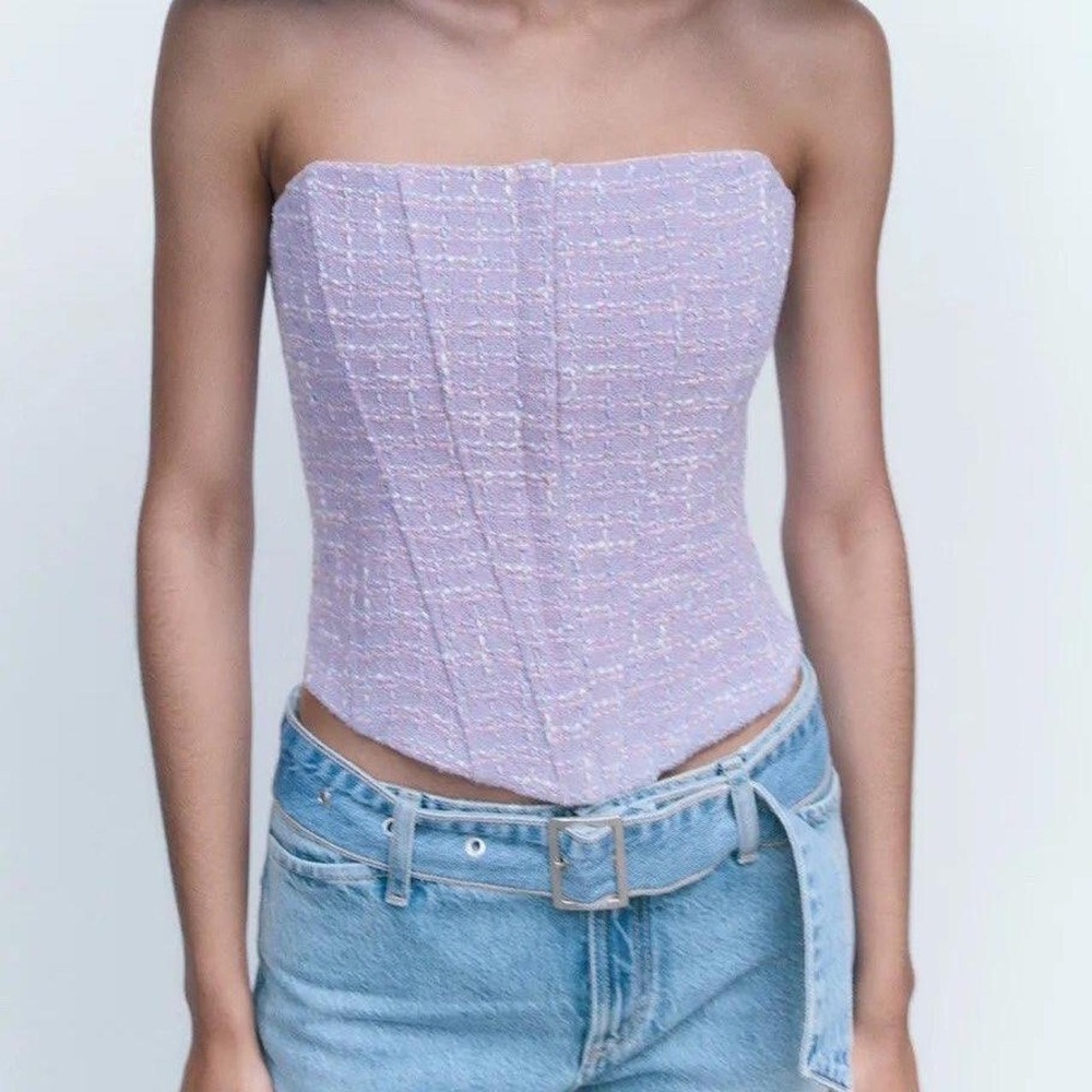 Lavender/lilac Tweed Corset Top - Hook & Eye Front strapless never worn